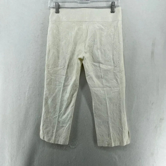 Guess Capri Pants Women's Sz 0 Ivory Embroidered Floral Low-Rise Straight Leg - Picture 2 of 11
